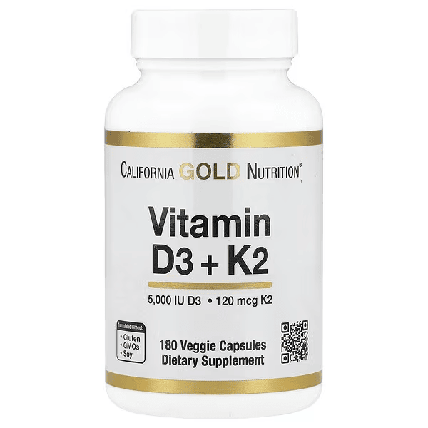 California Gold Nutrition Vitamin D3 + K2, 180 Capsules